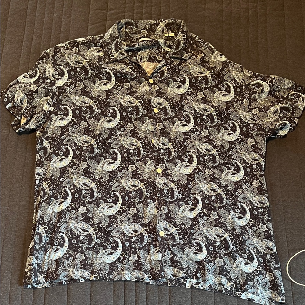 Jack and Jones Black Paisley-Print Short Sleeve Button-Down